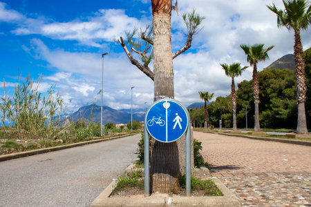Road for Bicycles and for Pedestrians. Two Roads for Tourists and Locals in Italy.の写真素材