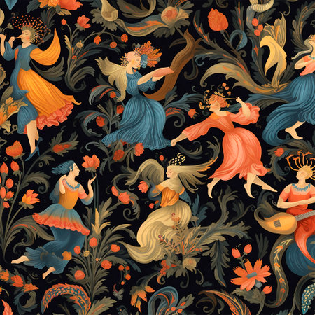 Flower Fairy Surrounded by Flowers and Butterflies. floral pattern. Generative AI.の素材