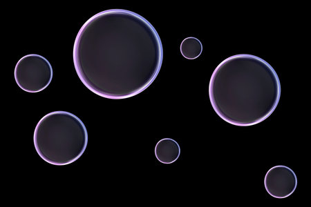 Bubbles Isolated on Black Background. The Soap Bubbles.