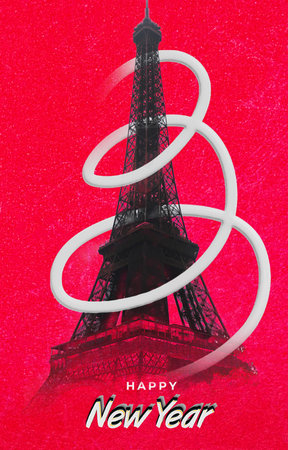 Eiffel Tower and New year. Holiday Christmas Background. Copy Space for Congratulations.