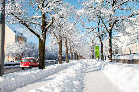 Munich, Germany, December 3, 2023: Sign to the Refugee Reception Center in Munich in winter, Germany.のeditorial素材