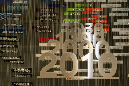 Munich, Germany, December 7, 2023: A Timeline Exhibit at BMW Museum in Munich, Germany. BMW's Legacy...