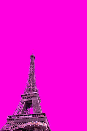 Eiffel Tower with pink tone, isolated background. Copy space for your text.の写真素材