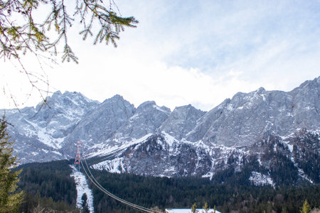 Snowy Mountain Landscape With Cable Car in the Alps During Winter Season