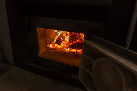 Wood fire inside a bread oven