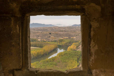 Landscape view of vineyards from the Castle of San Vicente de la Sonsierra in La Rioja, Spainのeditorial素材