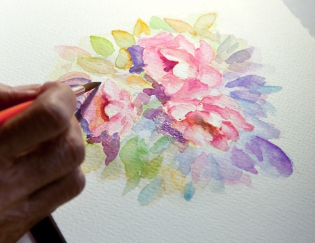 water color painting  flower on white paperの写真素材