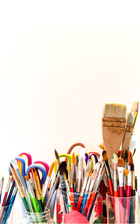 group of paintbrushes  on white backgroundの写真素材