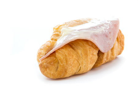 croissants ham cheese on white backgroundの写真素材