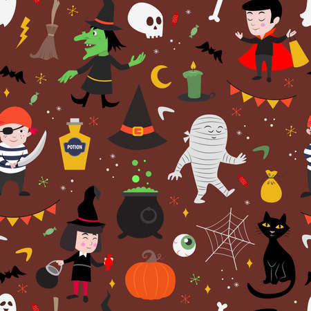 Cute, seamless vector pattern for kids. Halloween holiday.のイラスト素材