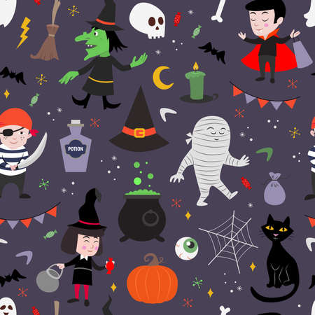 Cute, seamless vector pattern for kids. Halloween holiday.のイラスト素材