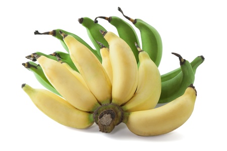 Bunch of green and yellow banana isolated on white backgroundの写真素材