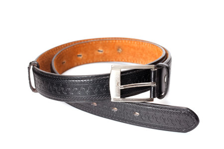 black leather belt isolated on white background