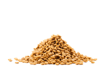front view heap of pet dried food isolated on white backgroundの写真素材