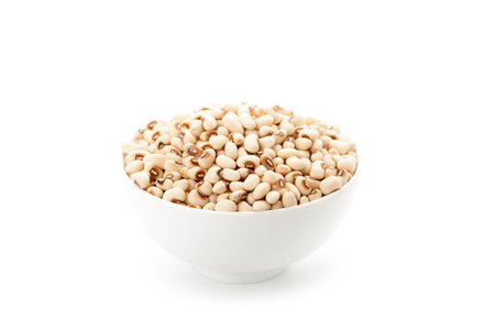 white kidney bean in white cearamic bowl isolated on white backgroundの写真素材