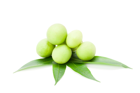 Plum Mango or Marian Plum fruits (Bouea macrophylla Griffith) isolated on white background with clipping path and soft shadowの写真素材