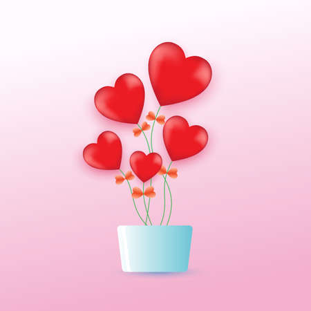 red heart flower in cyan flower pot on pink background, vector EPS 10のイラスト素材