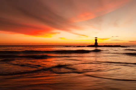 Landscape of Khaolak lighthouse and colorful sky in twilight timeの写真素材