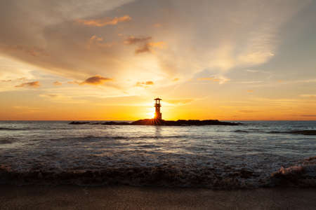 Landscape of Khaolak lighthouse and colorful sky in twilight timeの写真素材
