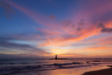 Landscape of Khaolak lighthouse and colorful sky in twilight timeの写真素材