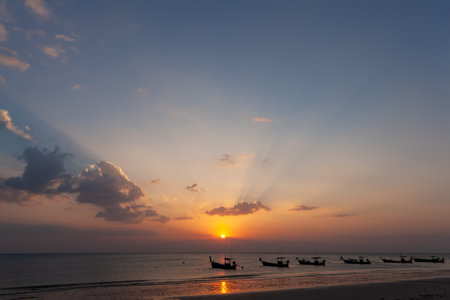 colorful sky after sunset at the Taptawan beach Phang Nga, Thailandの写真素材