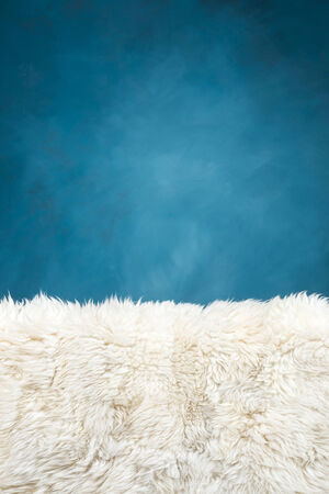 white fur carpet and blue painted wall , use for backgroundの写真素材