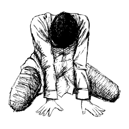 Human emotion sketch, sad girl hand drawn on white backgroundのイラスト素材