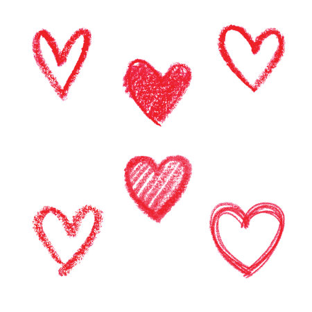 set of doodle abstract hand drawn pattern heart shaped on white backgroundのイラスト素材