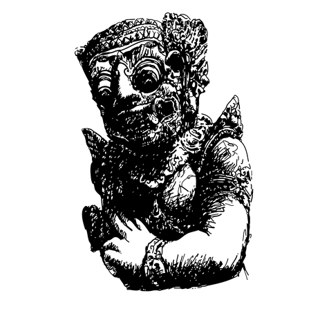 Balinese Giant hand drawn ,Gardian statue at the Bali temple entrance Indonesiaのイラスト素材