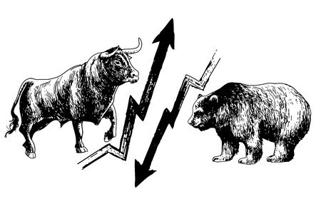 doodle hand drawn of bearish and bullish market collisionのイラスト素材