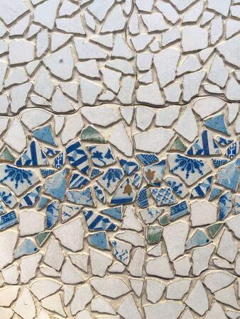 It is a picture of beautiful patterned mosaic on the floor of a terrace in a house used for abstract or texture background.の素材