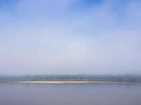 Sand bar of the Mekong River in the mist.の写真素材