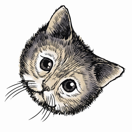 Little cat hand drawn isolated on white backgroundのイラスト素材