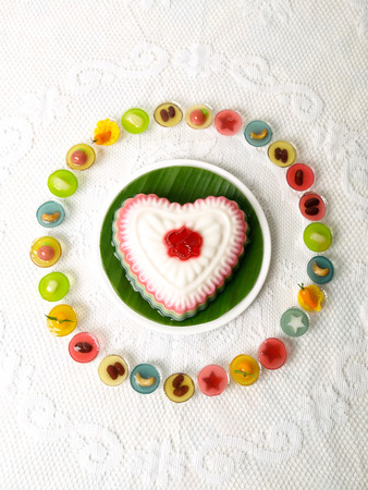 Colorful Coconut jelly Thai dessert with Look Choup , the dessert plated ballsの写真素材