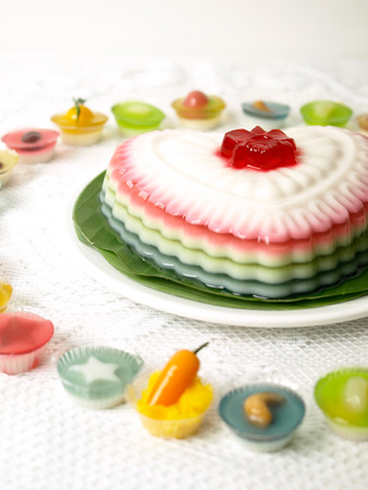 Colorful Coconut jelly Thai dessert with Look Choup , the dessert plated ballsの写真素材
