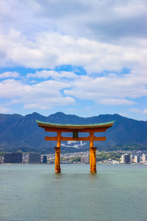 The Floating Torii gate of Itsukushima Shrine in Miyajima island, Hiroshima, Japan.の写真素材