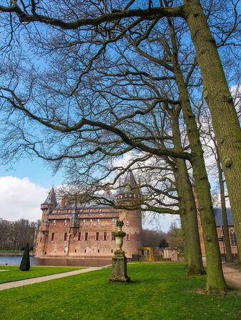Beautiful romantic Holland castle on water , Kasteel De Haarの写真素材