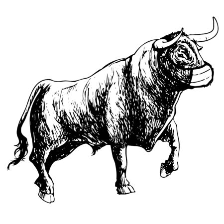 Freehand illustration of bull with mask on white background, doodle hand drawnのイラスト素材