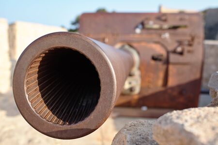 Muzzle artillery in the fortress of Santa Barbaraの写真素材
