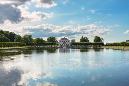 Palace Marli in Petergof Lower Park near a pondの写真素材