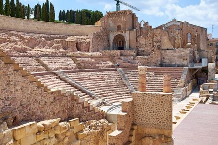 Roman amphitheater and ruins in Cartagena city, region of Murcia, Spain.の写真素材