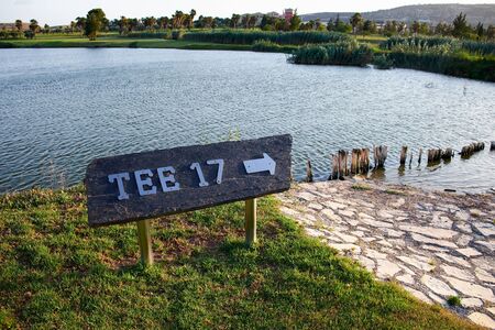 Golf course, Teeing ground sign. Algorfa, Spain.の写真素材