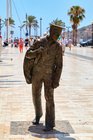 Cartagena, Spain - July 13, 2016: Sculpture Sailor-rookie in the town hall square on a sunny summer dayのeditorial素材