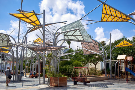 Metal forest to create shade on a hot Sunny day. Plaza Del Rey, Cartagena, Spain.
