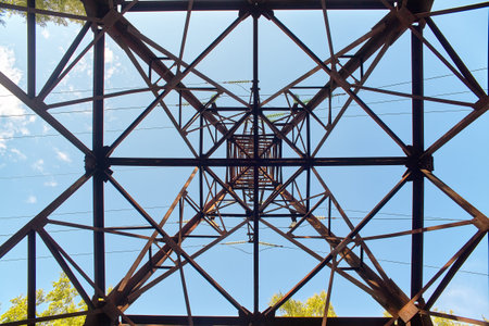 High voltage post.High-voltage tower sky background. High Voltage Electric Tower. Power concept.の写真素材