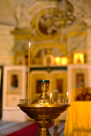 Orthodox Church. Christianity. Candles burn in the church.の写真素材