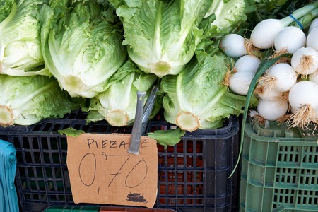 Various vegetables and fruits on the Sunday market in Spain, Mercadillo de Campo de Guardamar.の写真素材