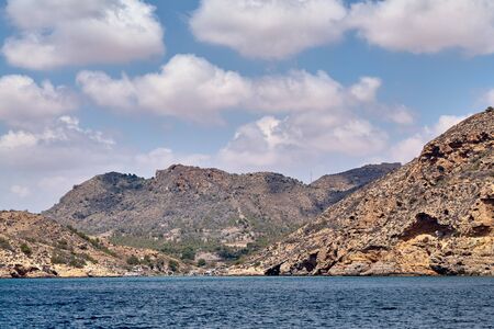 Defensive structures in the vicinity of Cartagena, Spain. Fortifications, a fort with artillery, a bunker and a military base.の写真素材