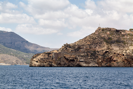 Defensive structures in the vicinity of Cartagena, Spain. Fortifications, a fort with artillery, a bunker and a military base.の写真素材
