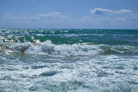 The Mediterranean Sea with raging waves on a summer sunny day. Valencia, Alicante, Spain.eanの写真素材